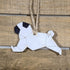 Hand-painted wooden origami pug Christmas ornament featuring a geometric folded-style dog design with cute facial details, festive holiday decor for dog lovers and pug enthusiasts by Cate’s Concepts