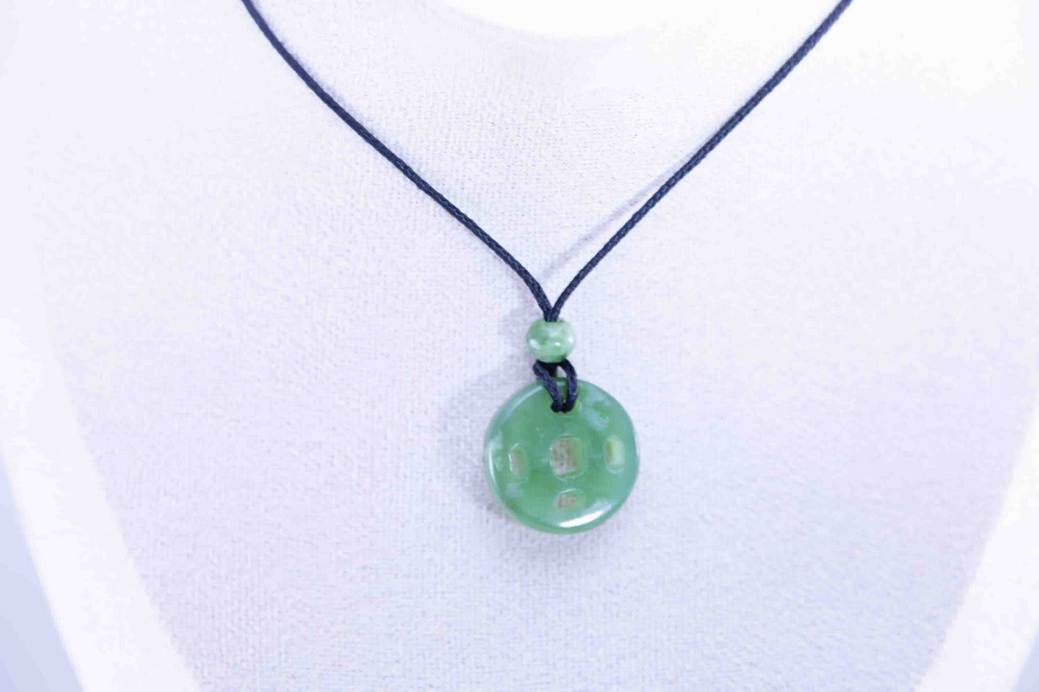 Siberian Green Jade Chinese Coin Pendant with Siberian Beads