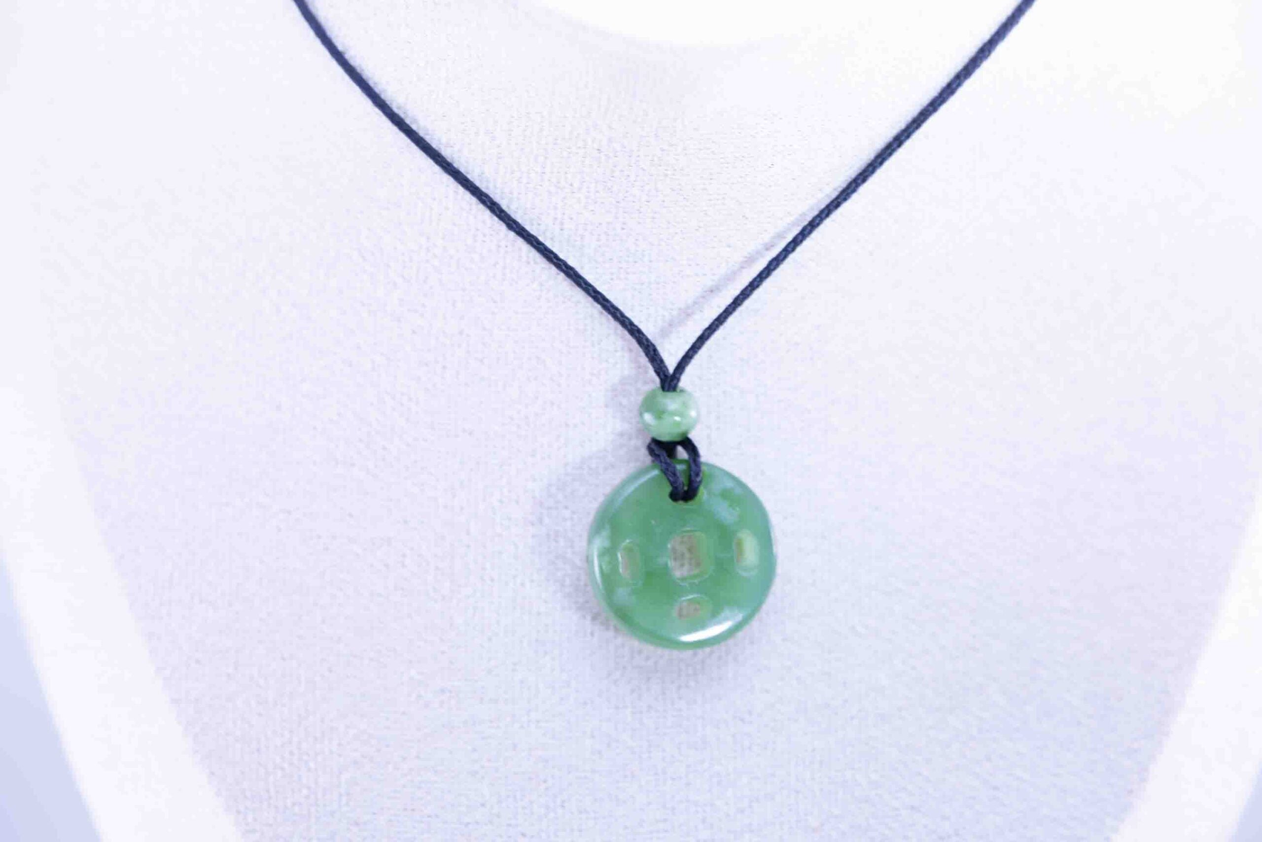 Siberian Green Jade Chinese Coin Pendant with Siberian Beads