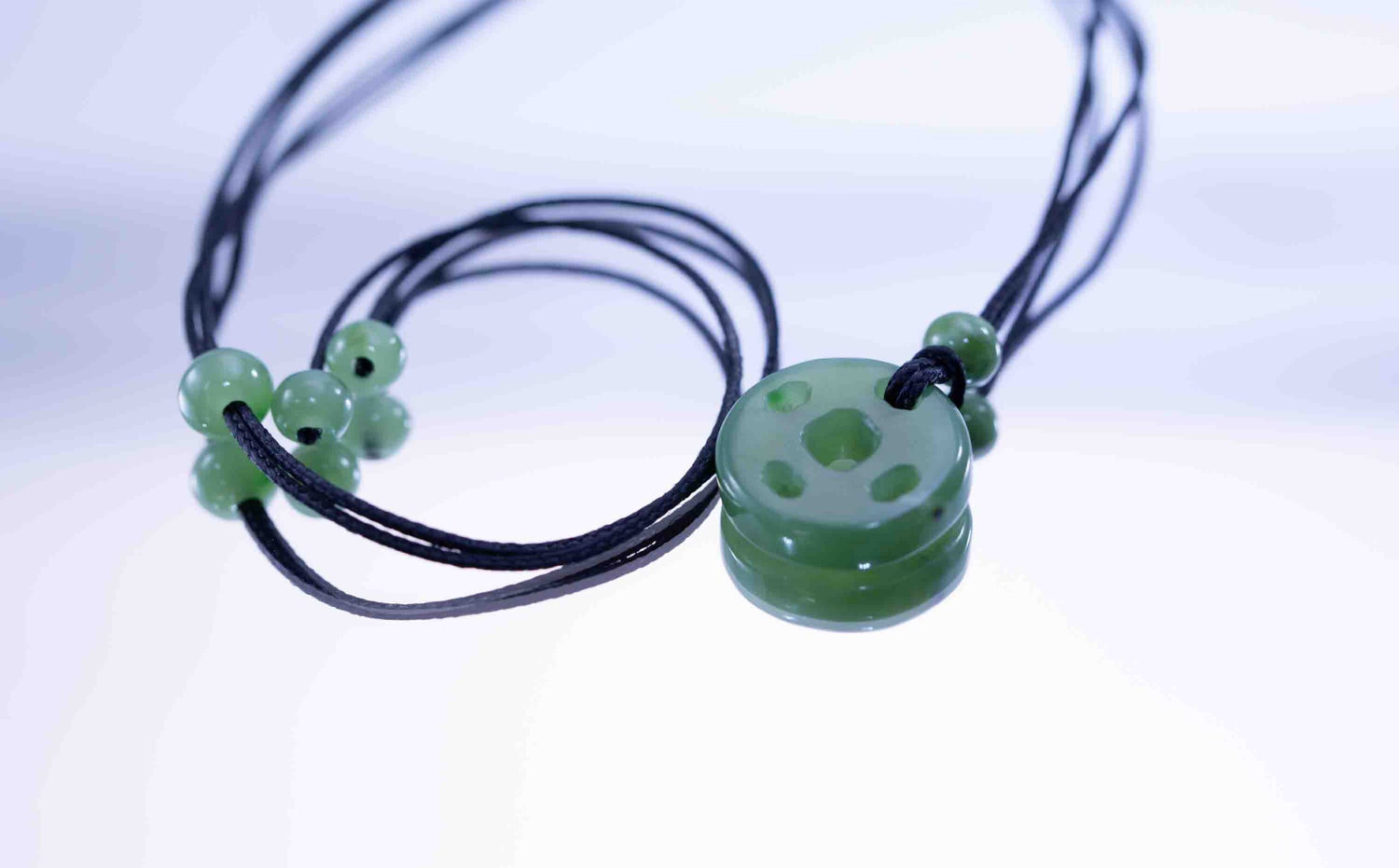 Siberian Green Jade Chinese Coin Pendant with Siberian Beads