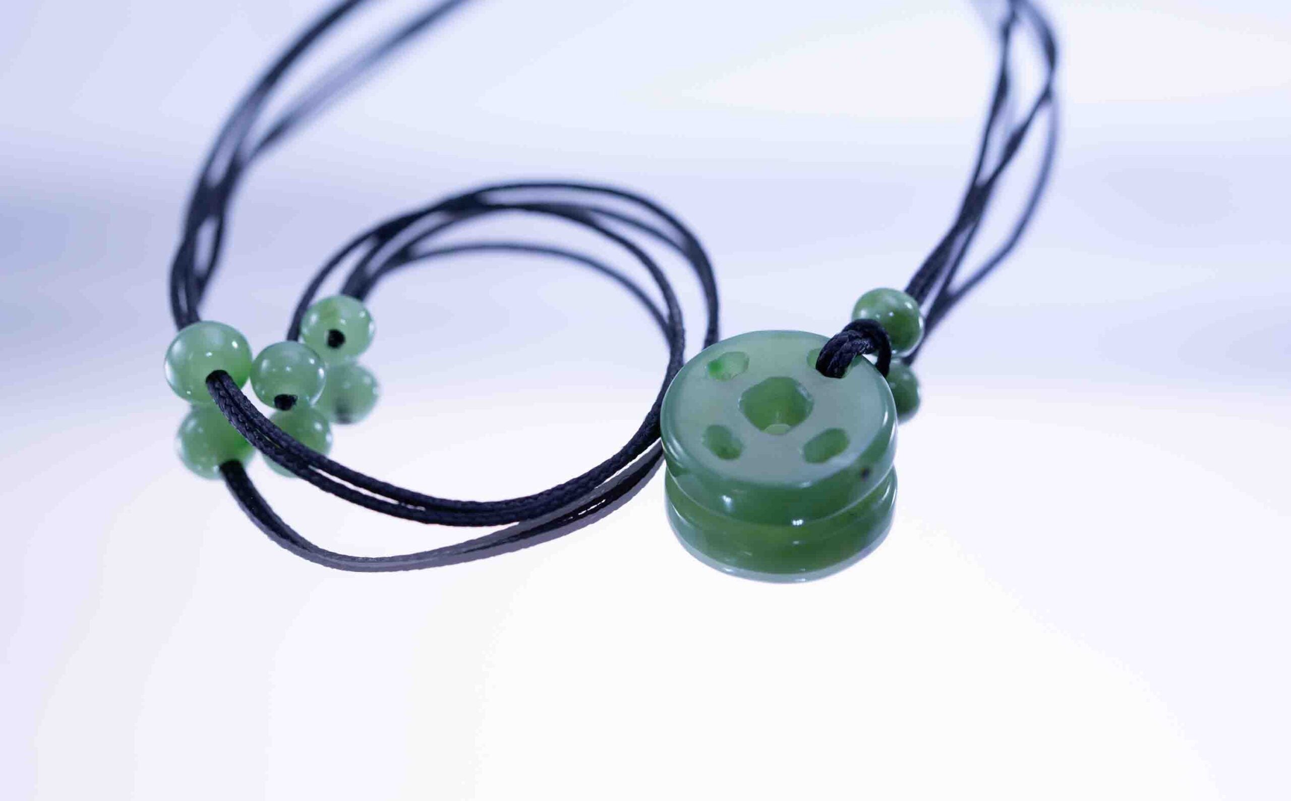 Siberian Green Jade Chinese Coin Pendant with Siberian Beads