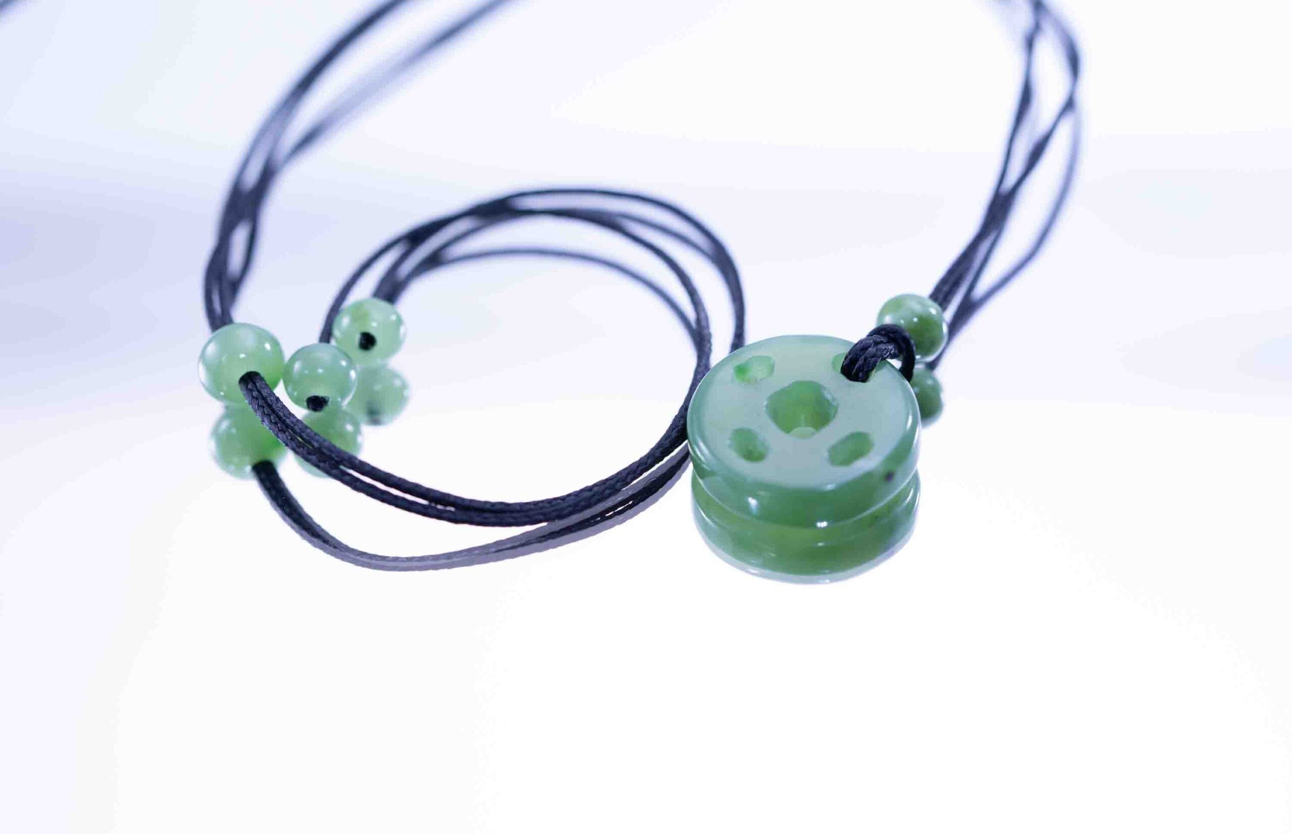 Siberian Green Jade Chinese Coin Pendant with Siberian Beads