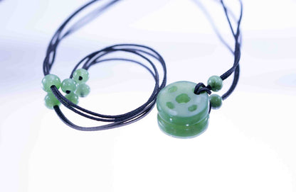 Siberian Green Jade Chinese Coin Pendant with Siberian Beads