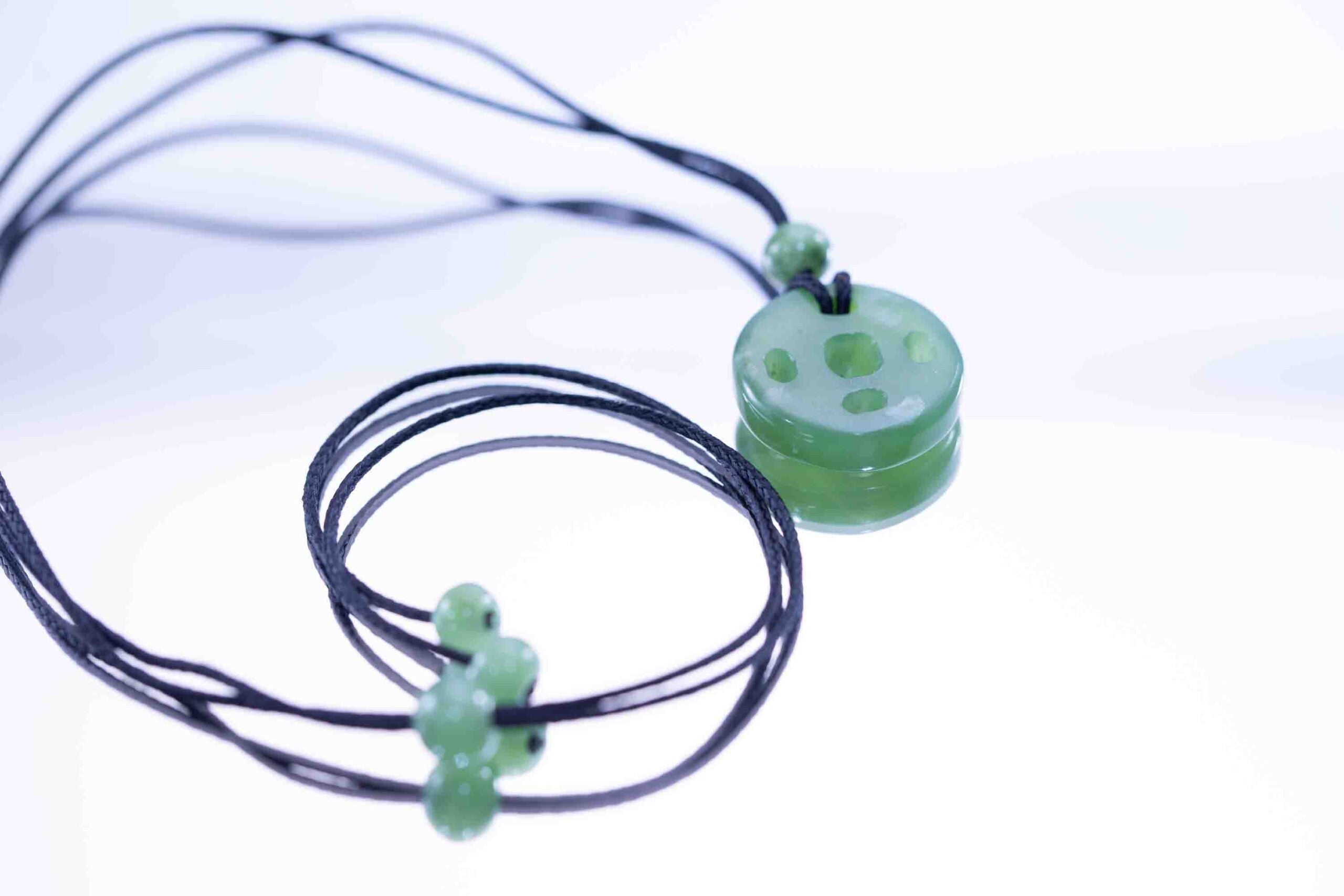 Siberian Green Jade Chinese Coin Pendant with Siberian Beads