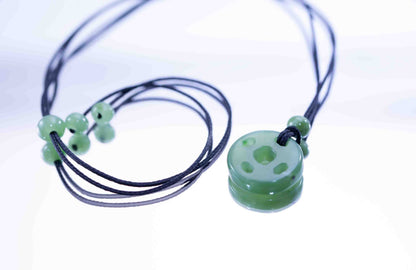 Siberian Green Jade Chinese Coin Pendant with Siberian Beads