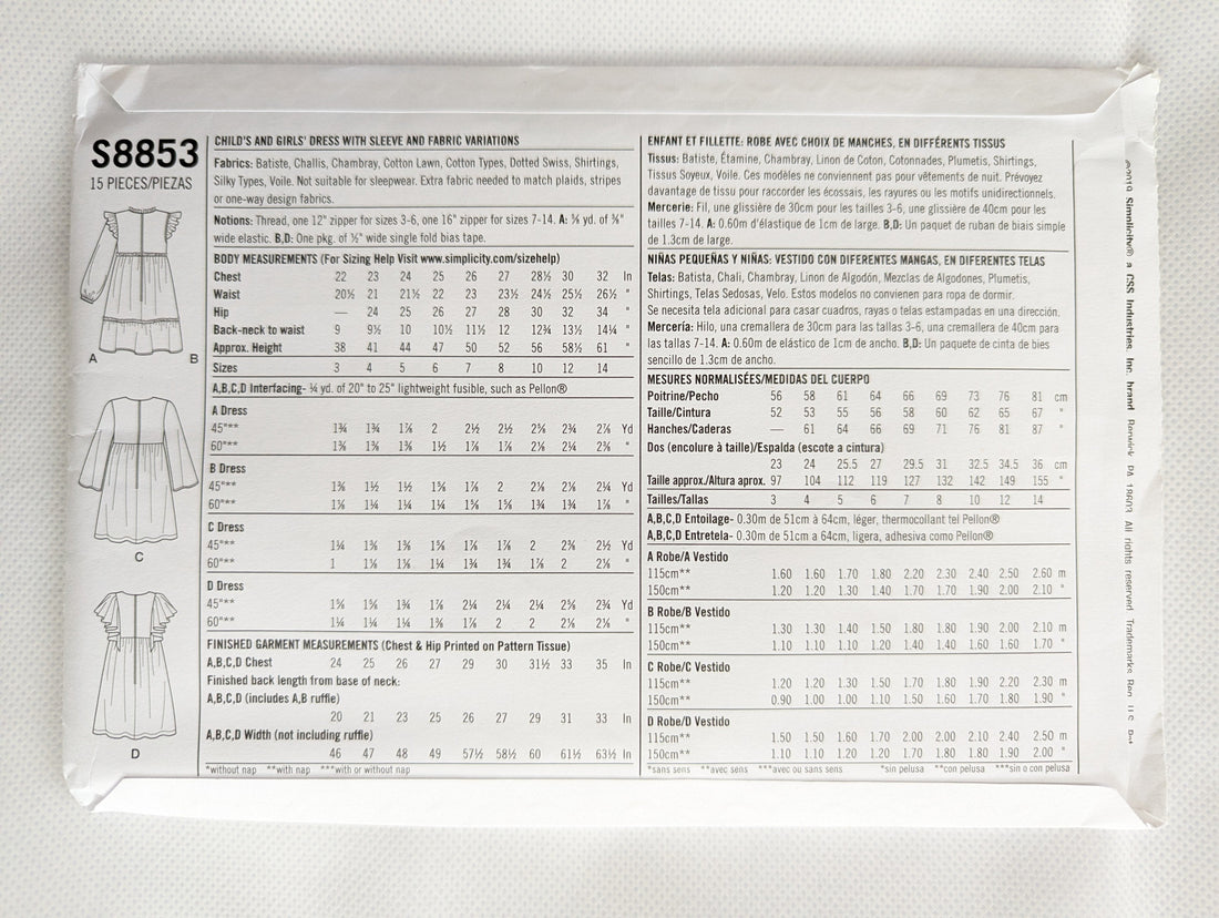 S8853 HH Size 3-6 kids dress pattern