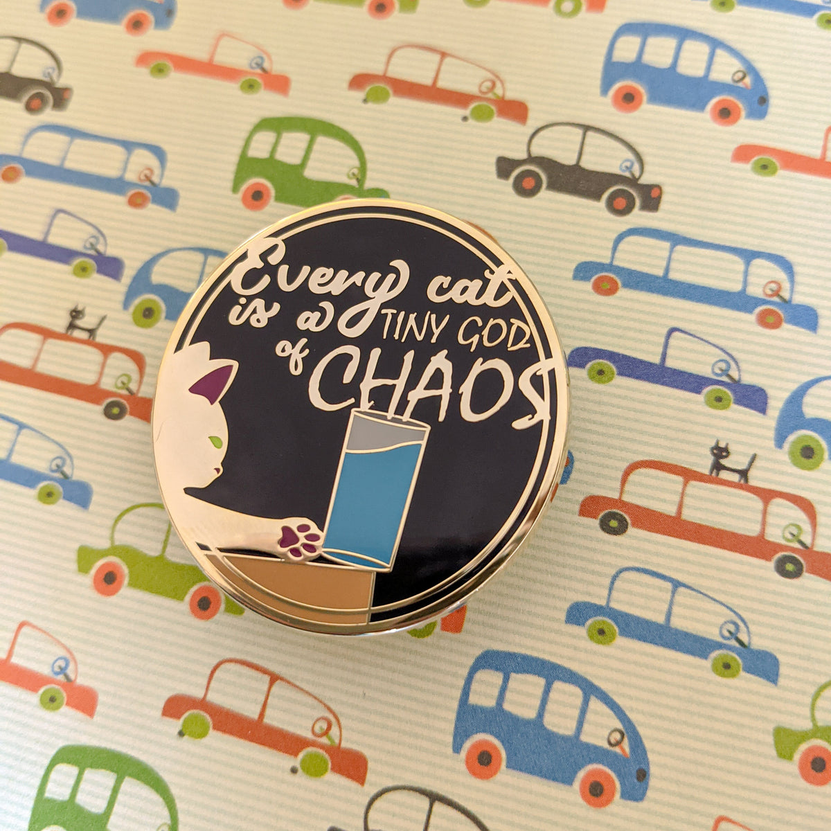Chaos Cat hard enamel pin (black/gold version)