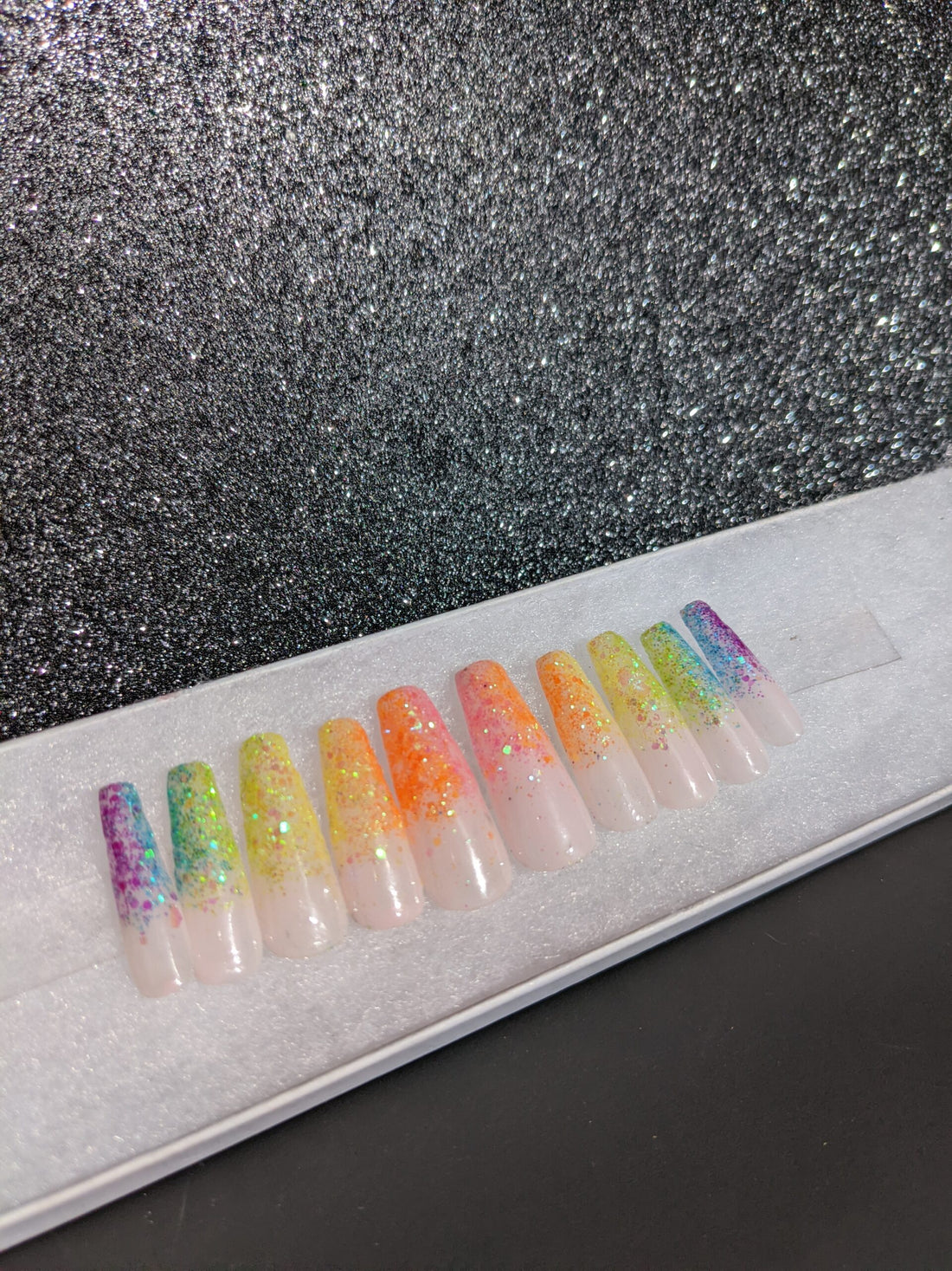 Kaleidoscope - Rainbow Glitter Ombre False Press-On Nail Extensions 10pcs