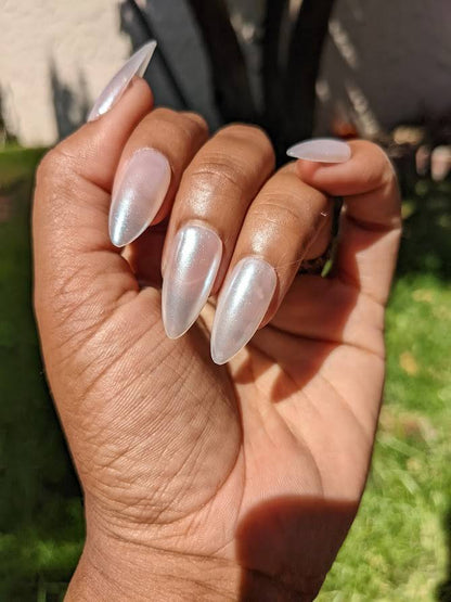 Glazed Donut Nails - White Pearl Chrome False Press-On Nail Extensions 10pcs