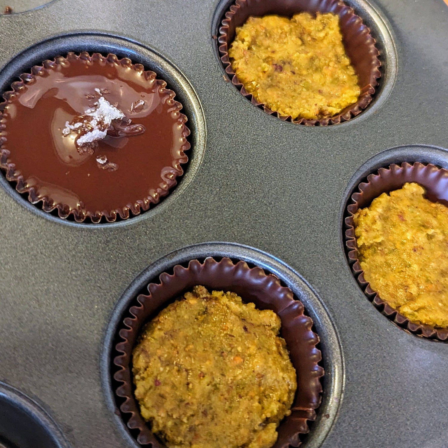 Chocolate Marzipan Cups (Pistachio &amp; Pecan Praline)