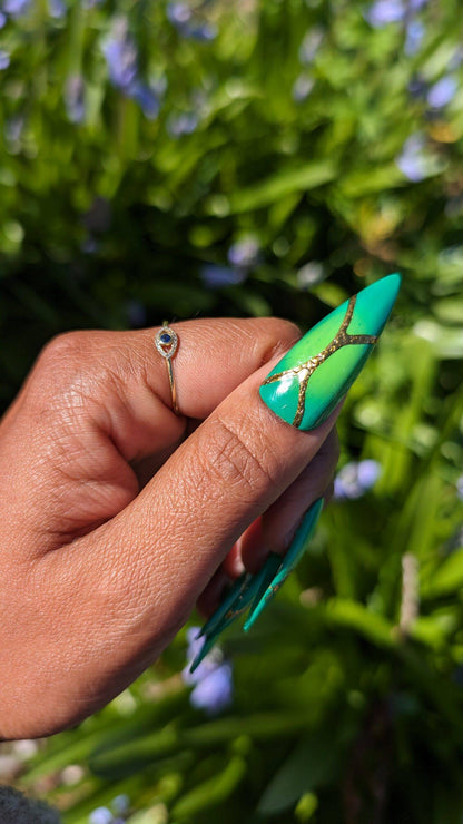 Green with Envy - Y2K Green Aura and Gold Chrome False Press-On Nail Extensions 10pcs