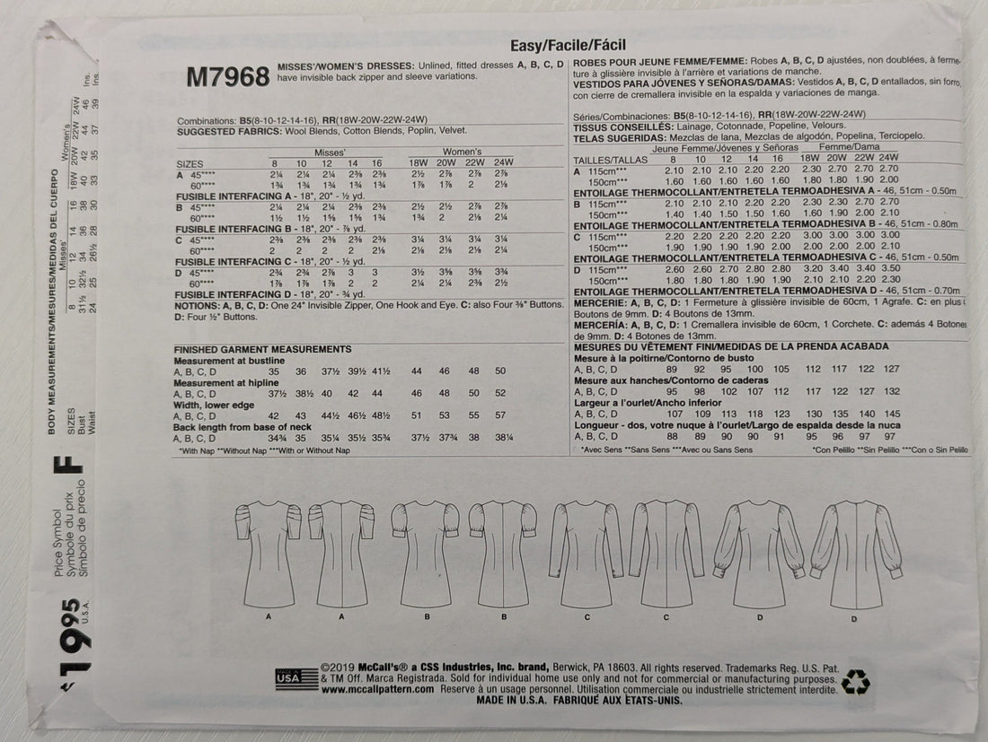 M7968 Dress size 18W-24W