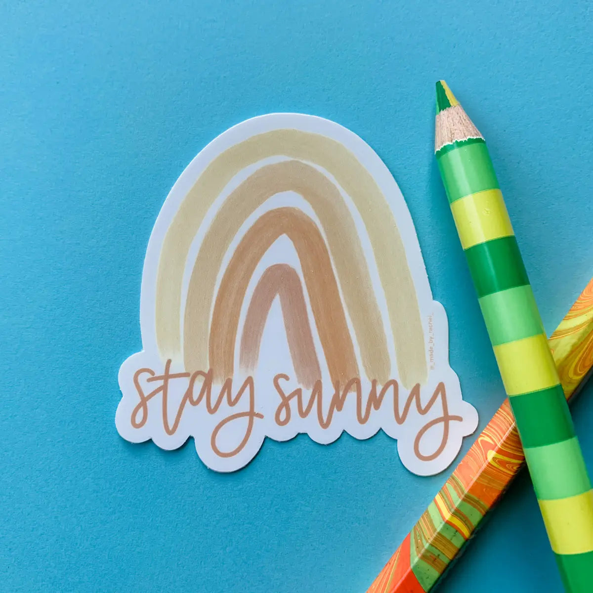 Stay Sunny yellow ombre rainbow sticker