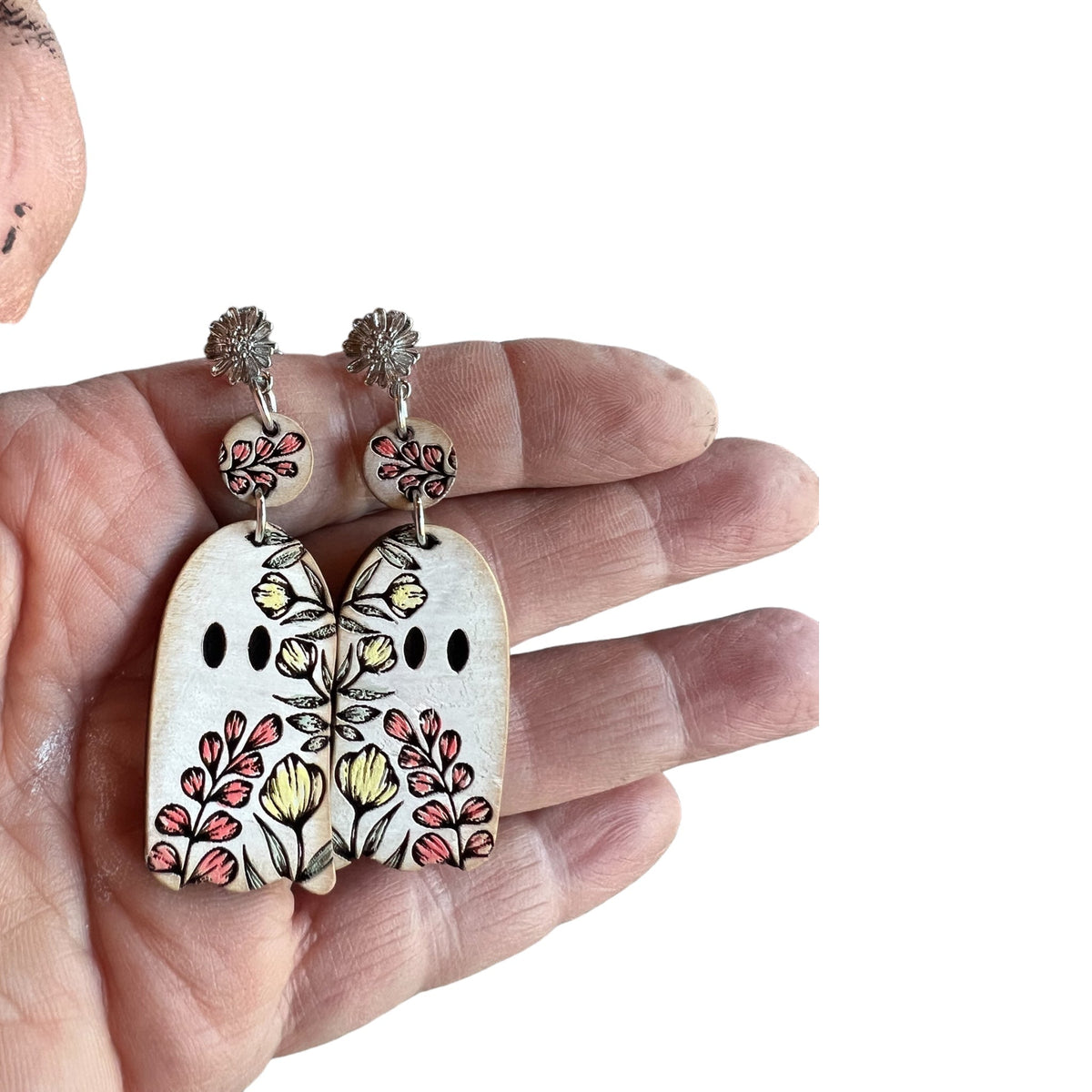 Adorable Floral Ghost Dangle Earrings