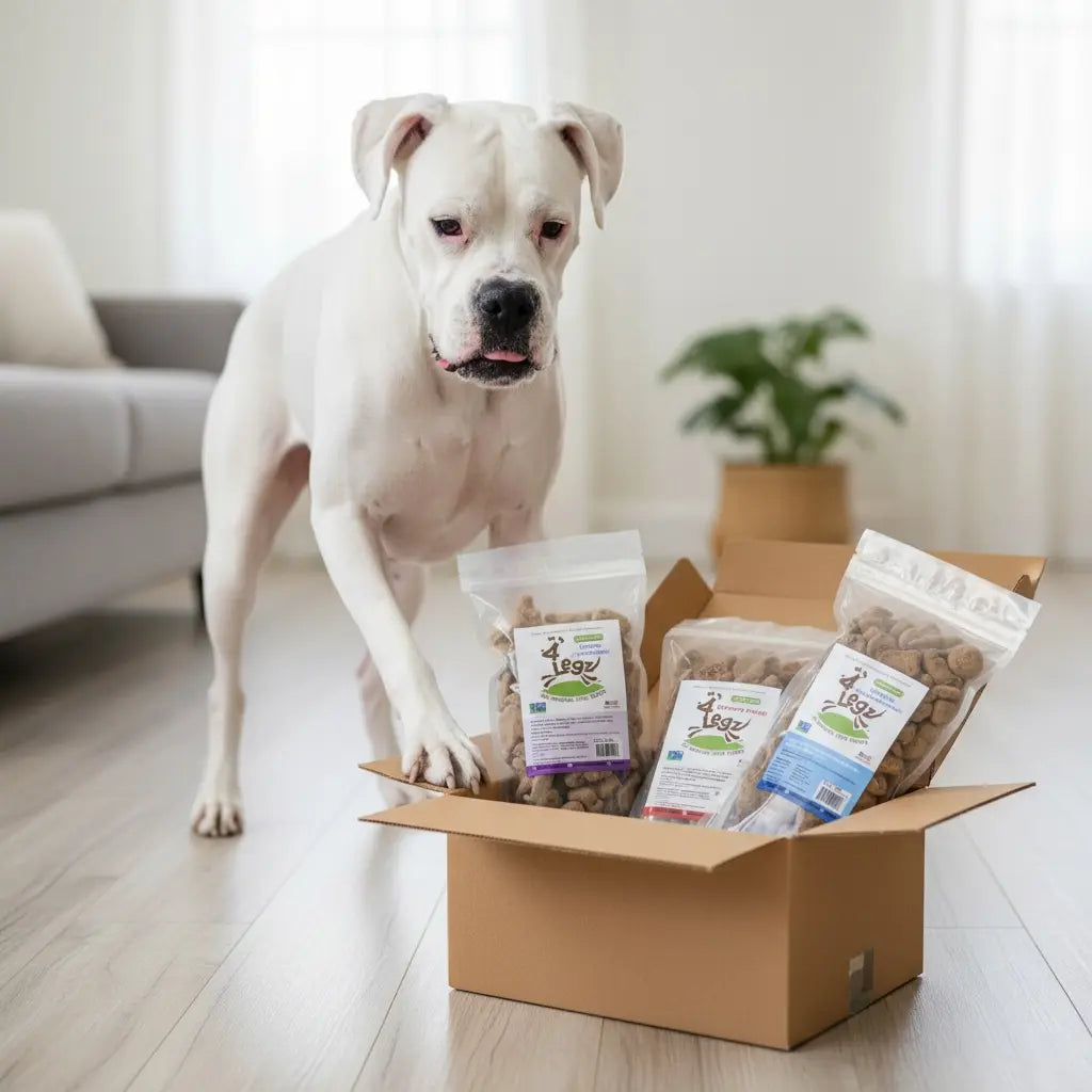Doggy Box- with 4 pack of 1 lbs Bags Treats! - Want Monthly? FREE SHIPPING! 4Legz