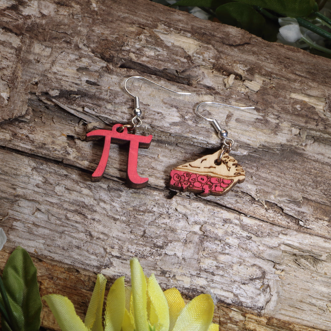 Pi and Pie Wooden Earrings | Math Pun Nerd Food Jewelry