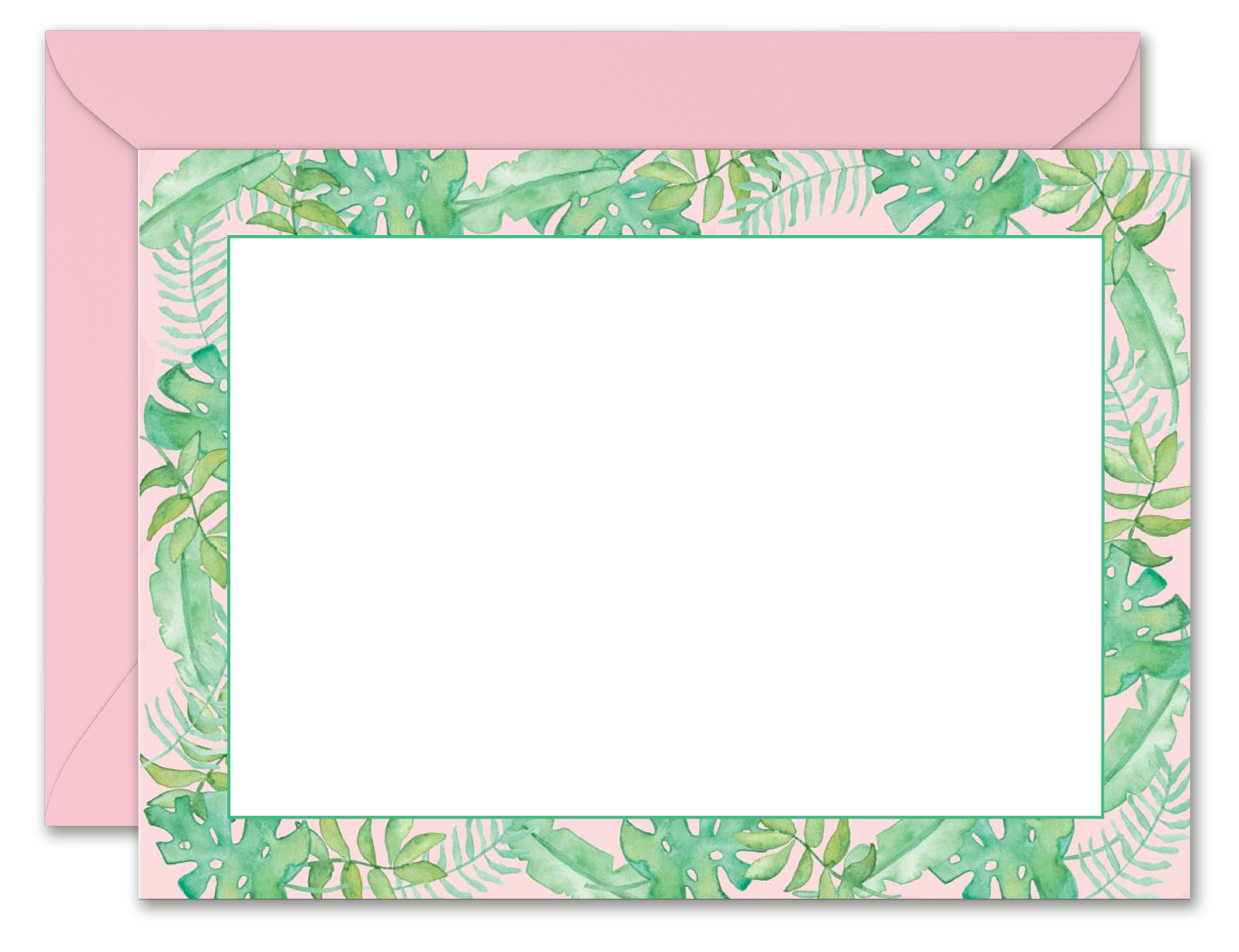 Watercolor Tropical Leaves Flat Notecard Stationery Set