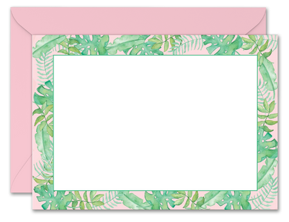 Watercolor Tropical Leaves Flat Notecard Stationery Set