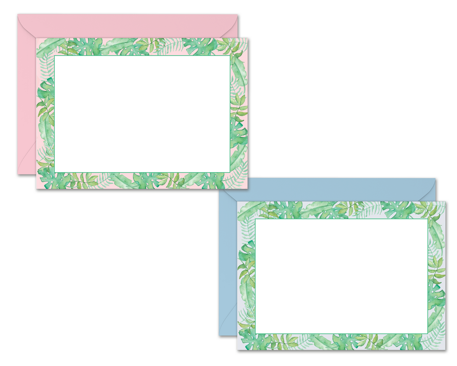 Watercolor Tropical Leaves Flat Notecard Stationery Set