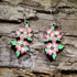 Hand-painted pink dogwood blossom wooden dangle earrings on hypoallergenic .925 sterling silver hooks. Lightweight floral nature jewelry for flower lovers, gardeners, spring fashion, and botanical enthusiasts.