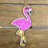 Hand-painted wooden pink flamingo Christmas ornament featuring a vibrant tropical bird design with curved neck and detailed feathers, festive holiday decor for beach lovers and tropical style enthusiasts by Cate’s Concepts