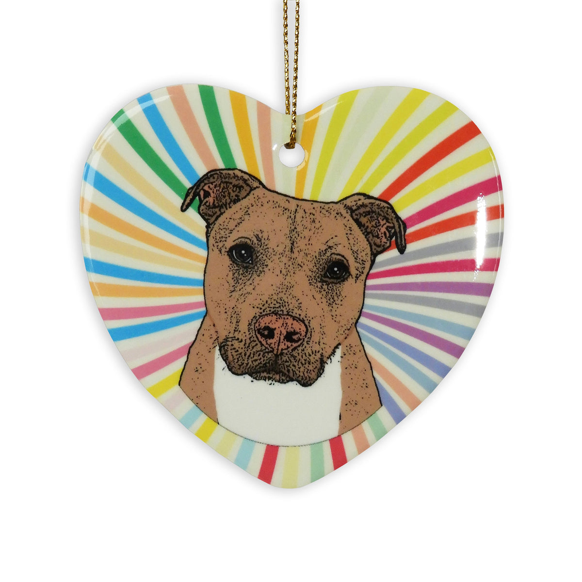 Pitbull Tan Ceramic Heart Ornament