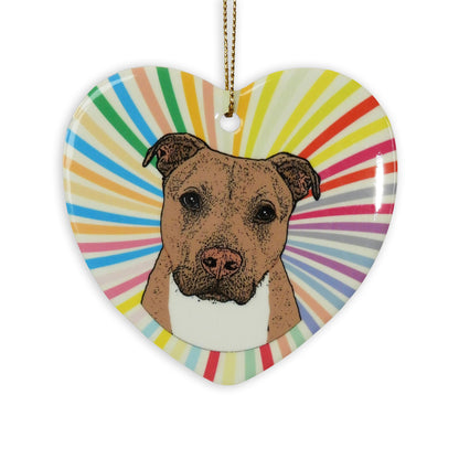 Pitbull Tan Ceramic Heart Ornament