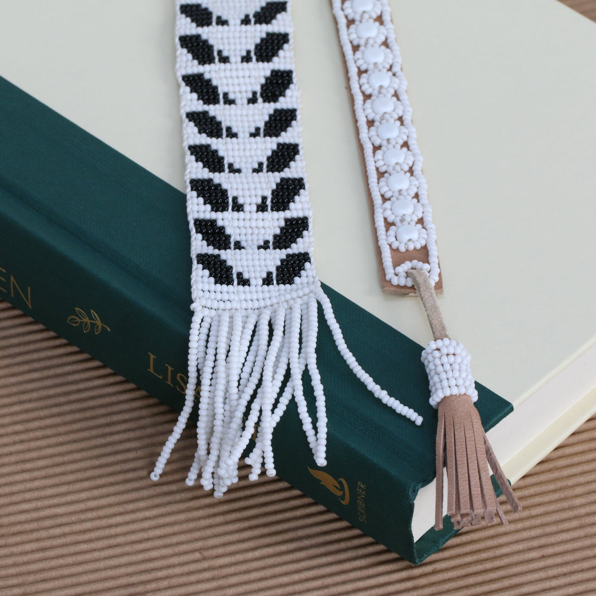 Handmade artisan beaded bookmark with chevron pattern, ethically made — Petite Protea Chicago