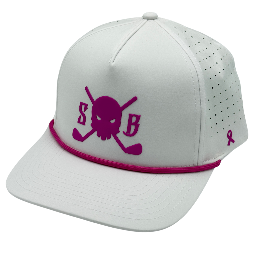 Purpose Pink Sweat-Proof Golf Rope Hat (Limited Edition) - Regular Head / White / Pink - Skull &amp; Bogeys Golf Co.