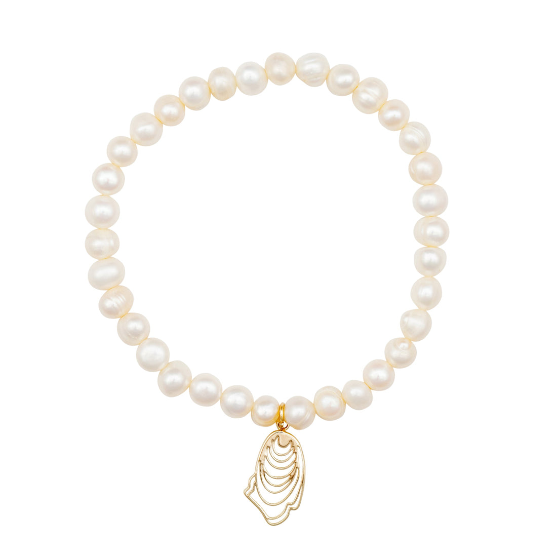 narragansett pearl and oyster stretch bracelet gold