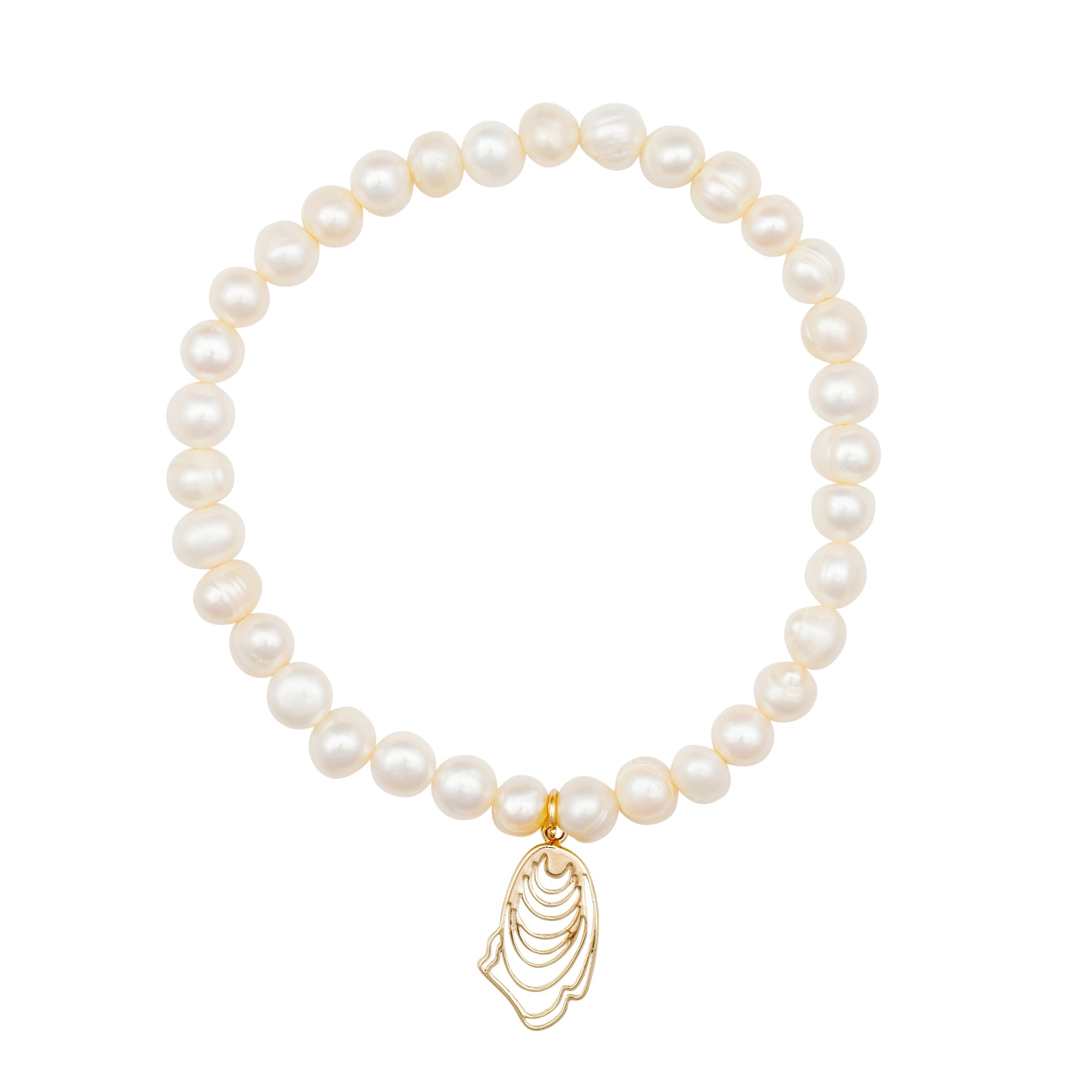 narragansett pearl and oyster stretch bracelet gold