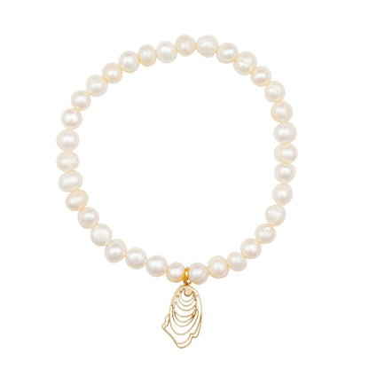 narragansett pearl and oyster stretch bracelet gold