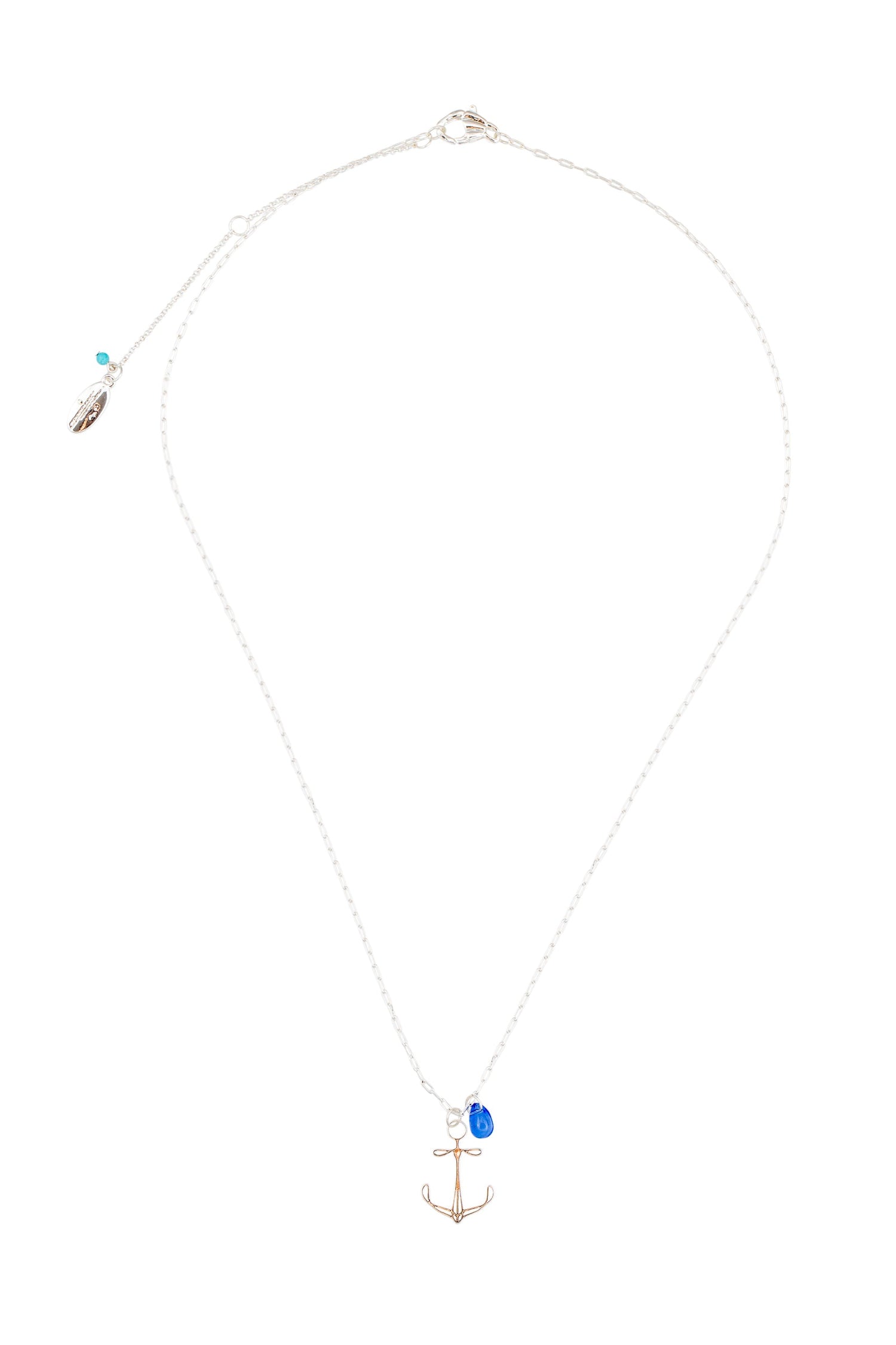 plymouth anchor long pendant necklace - silver