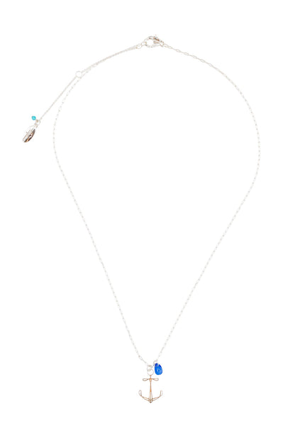 plymouth anchor long pendant necklace - silver