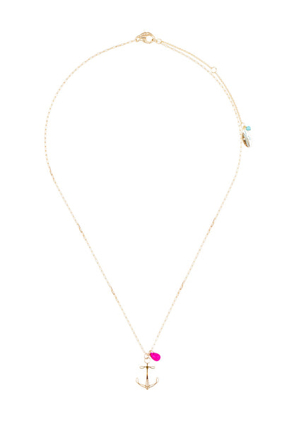 plymouth anchor long pendant necklace - gold