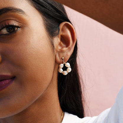 Gold &amp; Swarovski Pearl Circle Earrings