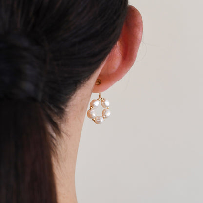 Gold &amp; Swarovski Pearl Circle Earrings