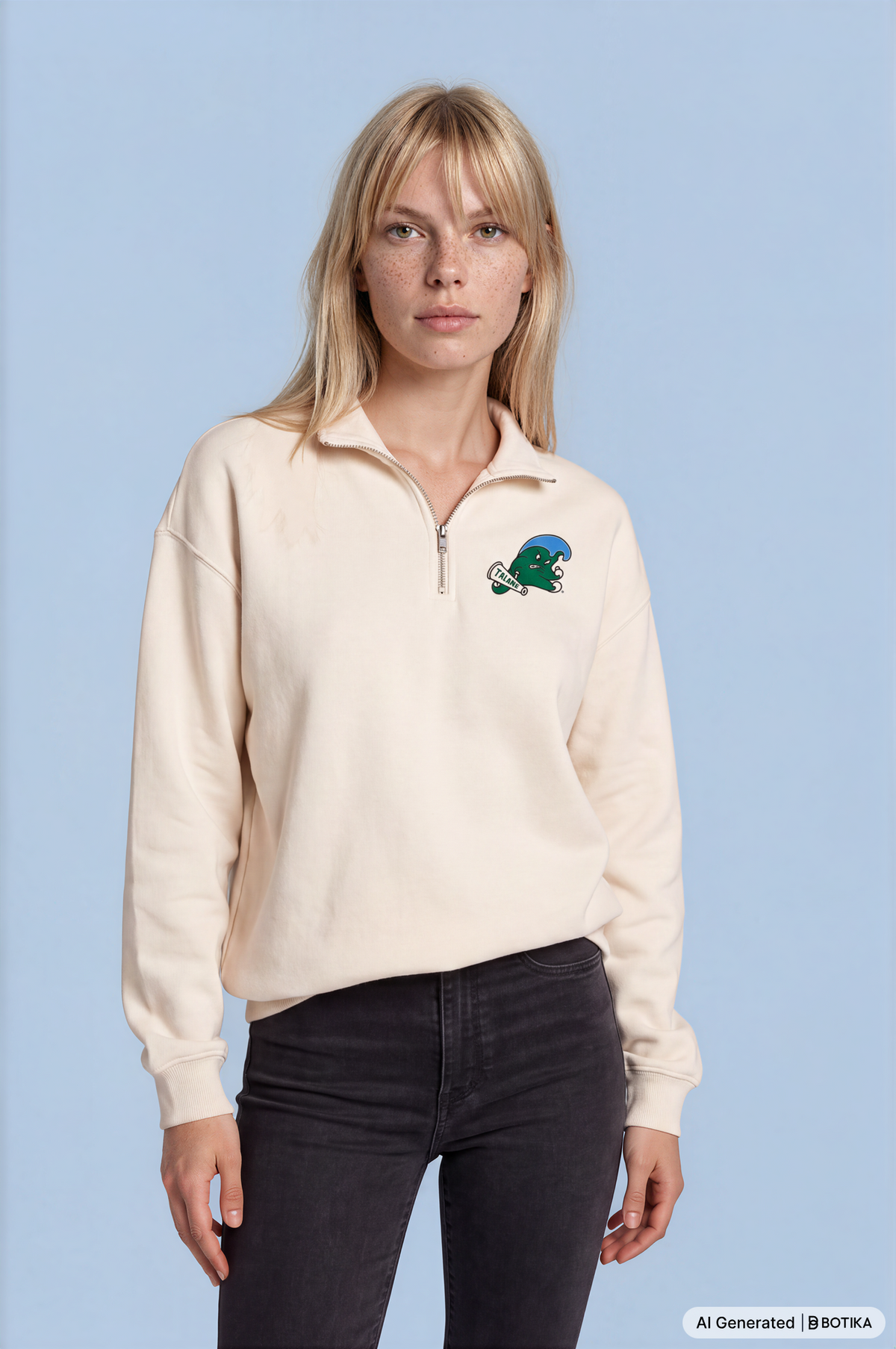 Tulane Green Wave Q‑Zip Pullover - Off White / S - Skull &amp; Bogeys Golf Co.