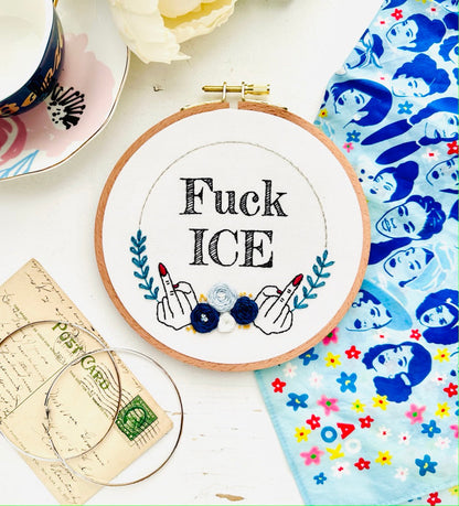 Fuck ICE &amp;amp; Chinga la migra // Embroidery PDF Pattern Download 6 inch