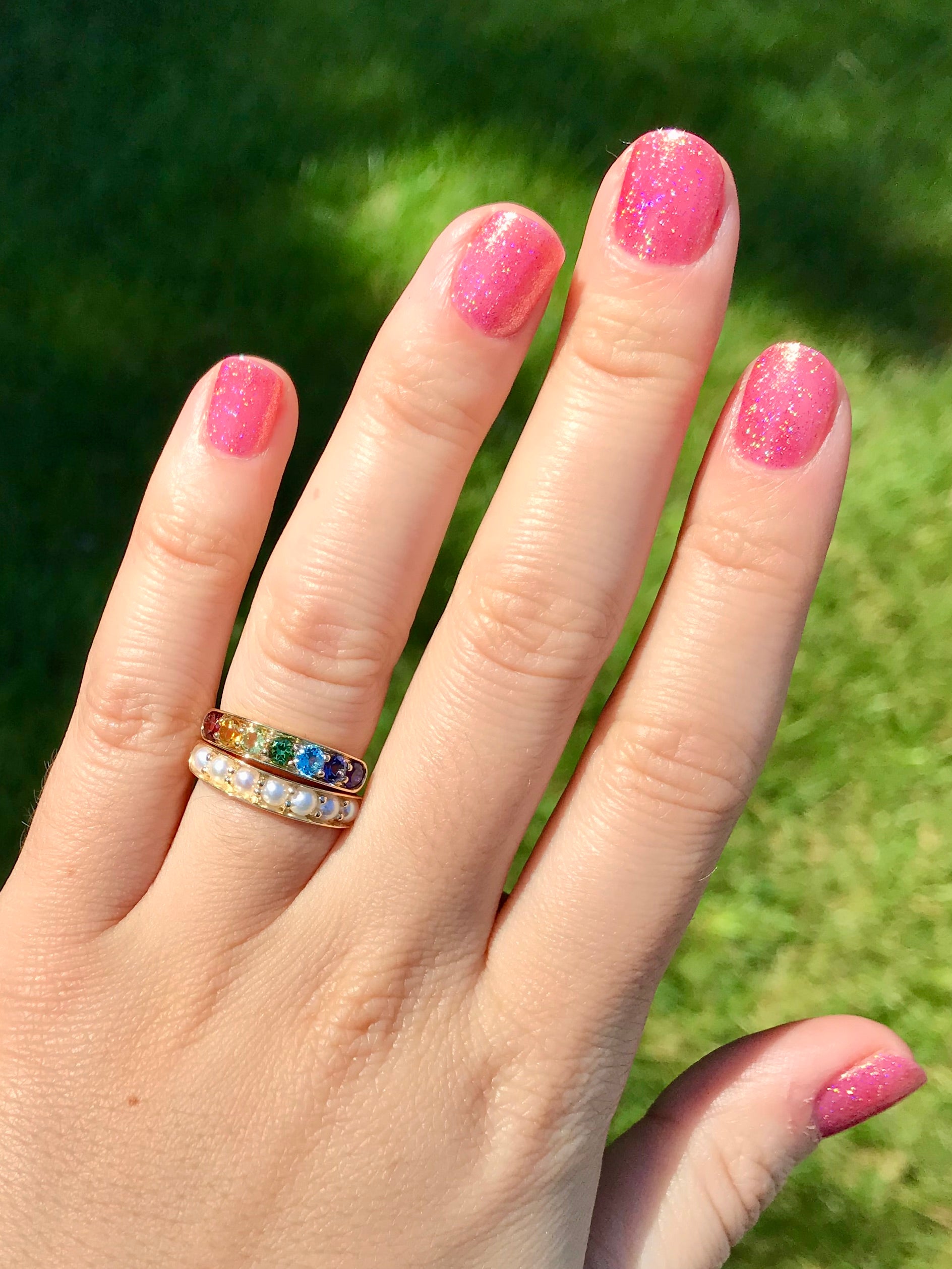 Cirque Large Half Eternity Band with Rainbow Gemstones
