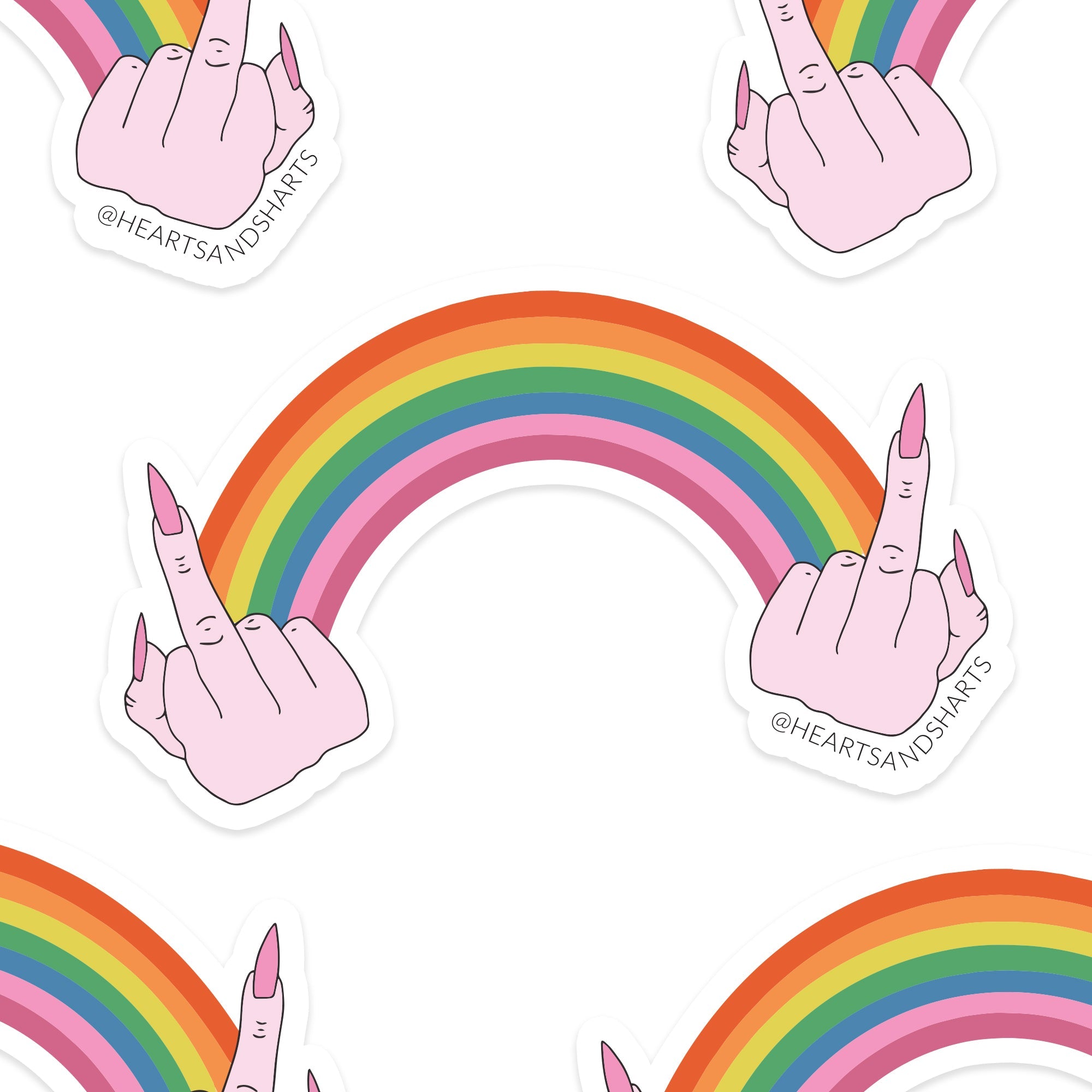 RAINBOW FLIP OFF ILLUSTRATED 3X3 VINYL STICKER