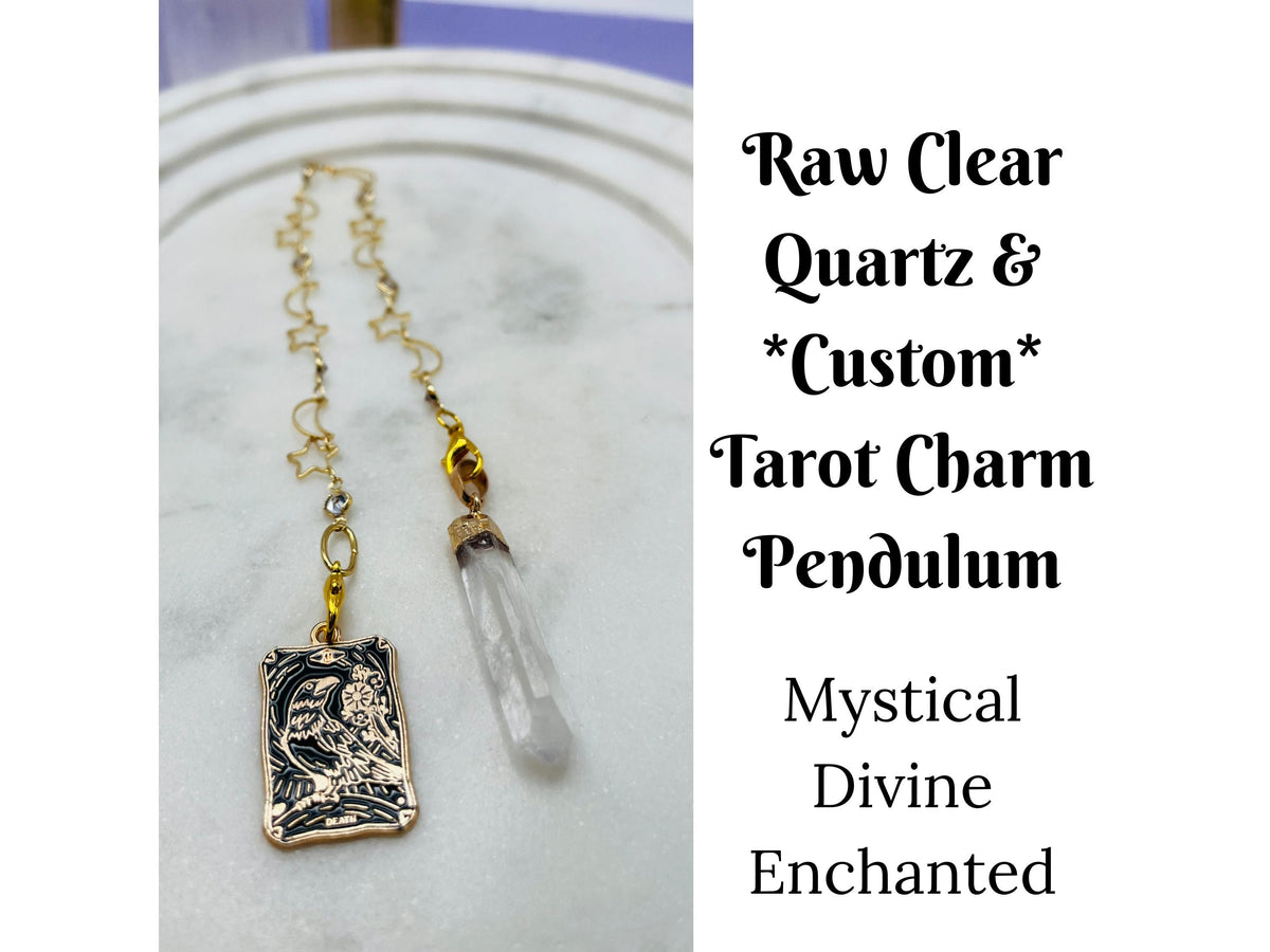 Quartz Pendulum on 10" Gold Moon Chain with Tarot Charm