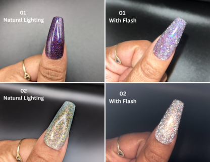 Reflective Glitter Solid Color *Choose Your Color* - Hand-painted Reusable Press-On Nail Extensions 10 or 23 nails