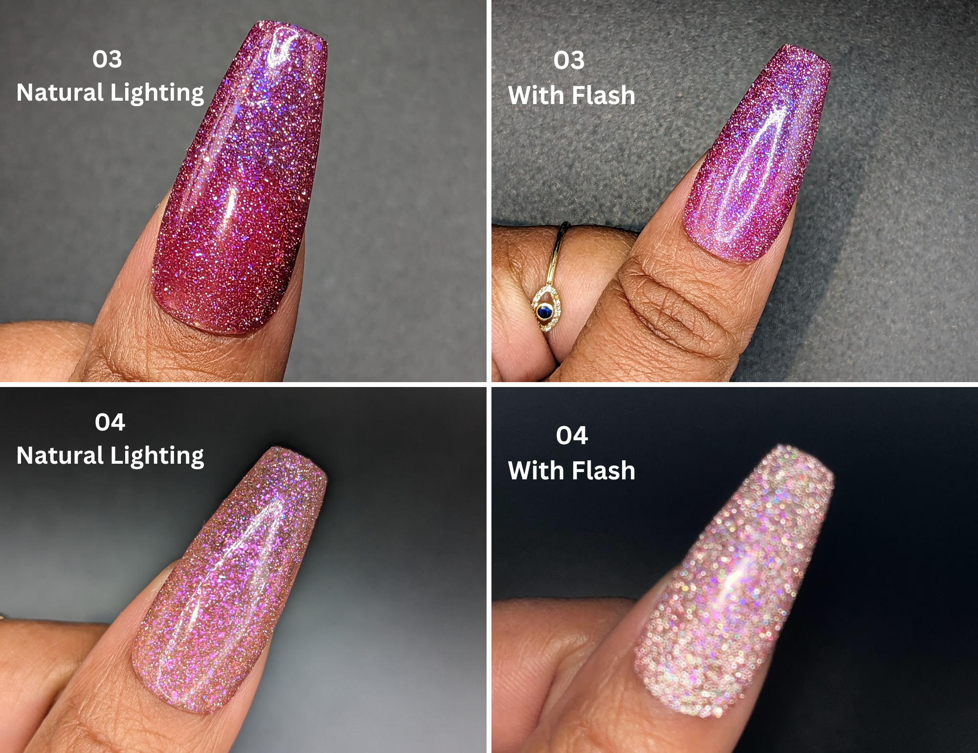 Reflective Glitter Solid Color *Choose Your Color* - Hand-painted Reusable Press-On Nail Extensions 10 or 23 nails