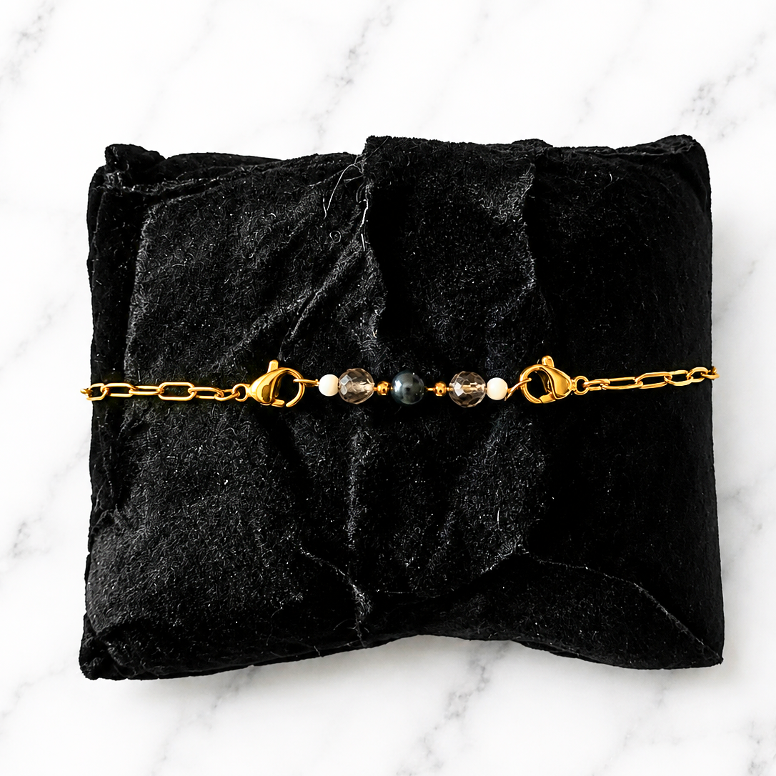 Remove Negative Energy Interchangeable Ritual Bracelet | Handmade Black Obsidian &amp; Smoky Quartz Crystal Bracelet