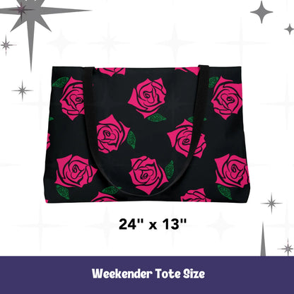 Resist Rose Pattern Tote Bag – Black Floral Statement Carryall, Blue Pink Purple Options