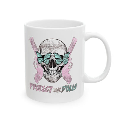 Protect the Dolls Ceramic Mug — Cute Gothic Coffee Cup (11oz, 15oz)