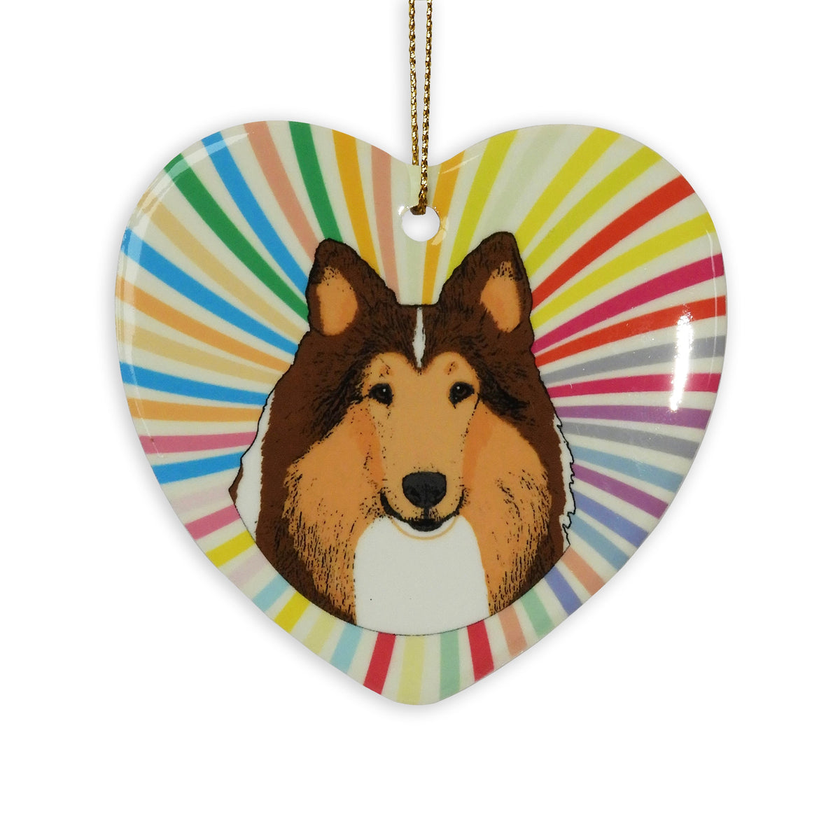 Rough Collie Ceramic Heart Ornament