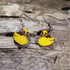 Handcrafted Rubber Duck wooden dangle earrings featuring adorable yellow rubber duck designs. Lightweight laser-cut wooden earrings with hypoallergenic .925 sterling silver hooks, perfect for duck lovers, bath toy fans, animal jewelry collectors, whimsical fashion, and anyone who loves cute novelty accessories.