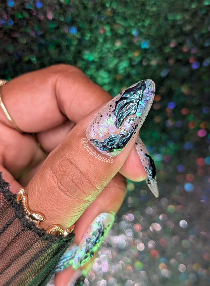 Urusla’s Toxic Sludge - Black, White and Purple Iridescent 3D Slime False Press-On Nail Extensions 10pcs